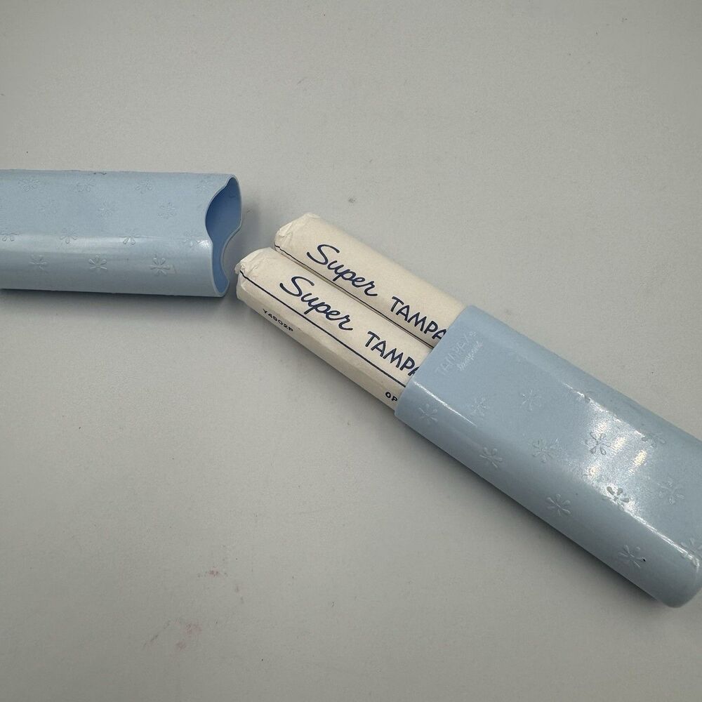 TAMPAX TAMPON CASE HOLDER Floral Blue‎ Hard Plastic Vintage